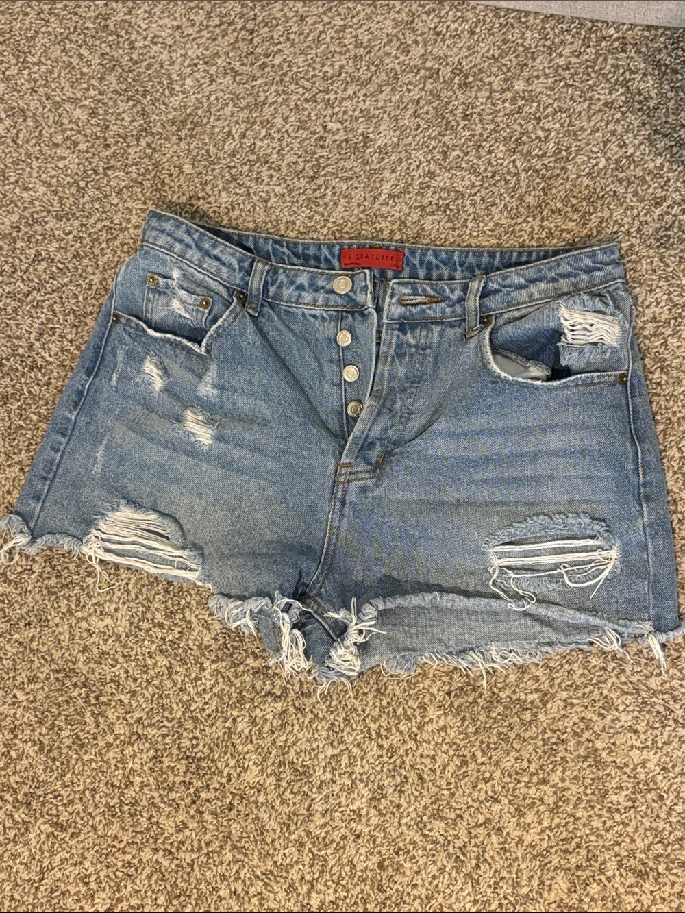Signature 8 Distressed Denim Cutoff Shorts in Light Blue
